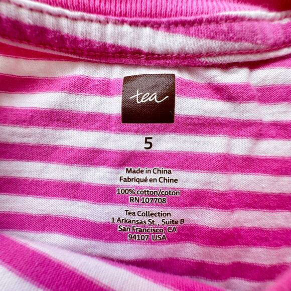 Tea Collection Pink Stripe Doves T-shirt VGUC Size 5 - Picture 2 of 2